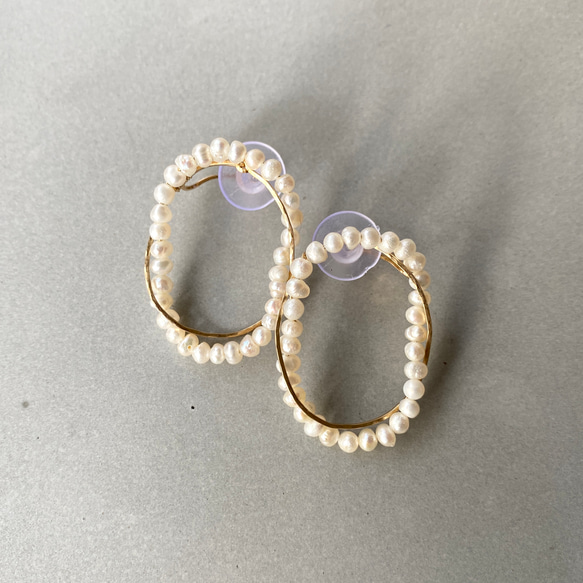Oval pearl ear clips 14kgf 淡水パール イヤークリップ オーバル 2枚目の画像