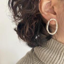 橢圓形珍珠耳夾 14kgf 淡水珍珠耳夾 橢圓形 第1張的照片