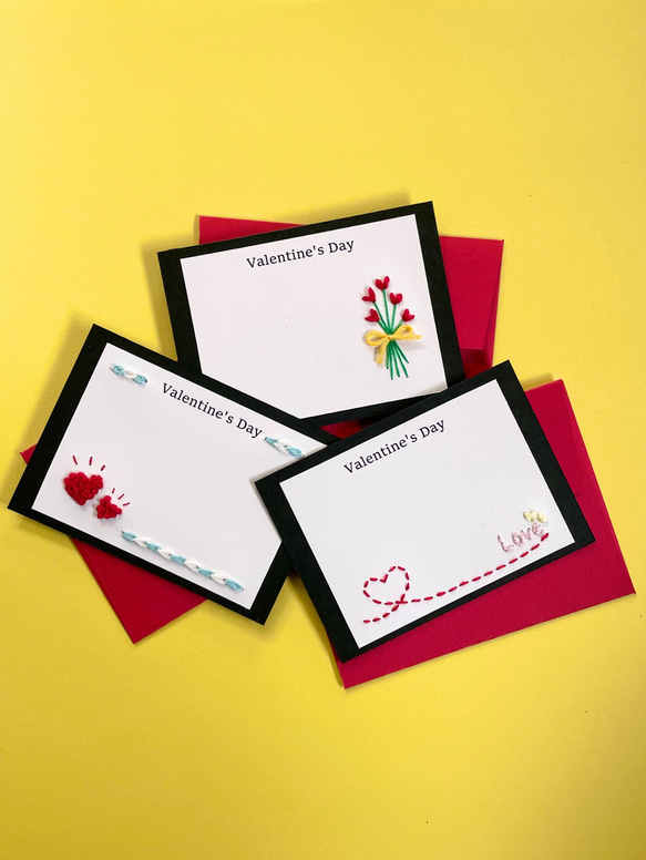 バレンタインデー 3枚セット 紙刺繍 ミニメッセージカード 彼氏 友