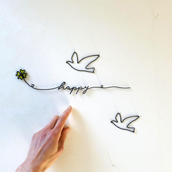 クローバーと鳥　happy  ワイヤークラフト　アート　壁飾り　可愛い　おしゃれ　インテリア　シンプル　雑貨　スワッグ 9枚目の画像
