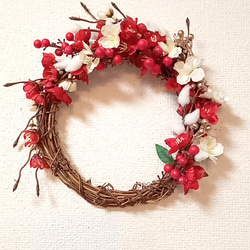 紅白梅の花リース 直径18cmのリース土台使用 リース yuno2020 通販
