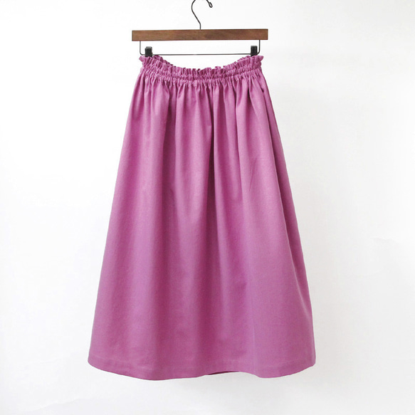 コットンリネン ギャザースカート（チェリーピンク）リネン 麻 ロング マキシ ポケット 4枚目の画像