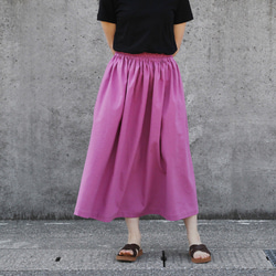コットンリネン ギャザースカート（チェリーピンク）リネン 麻 ロング マキシ ポケット 2枚目の画像