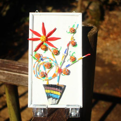 吊るして飾る手作りアート＜木の実、小枝、陶のコラボレーション＞©　　送料無料。 4枚目の画像