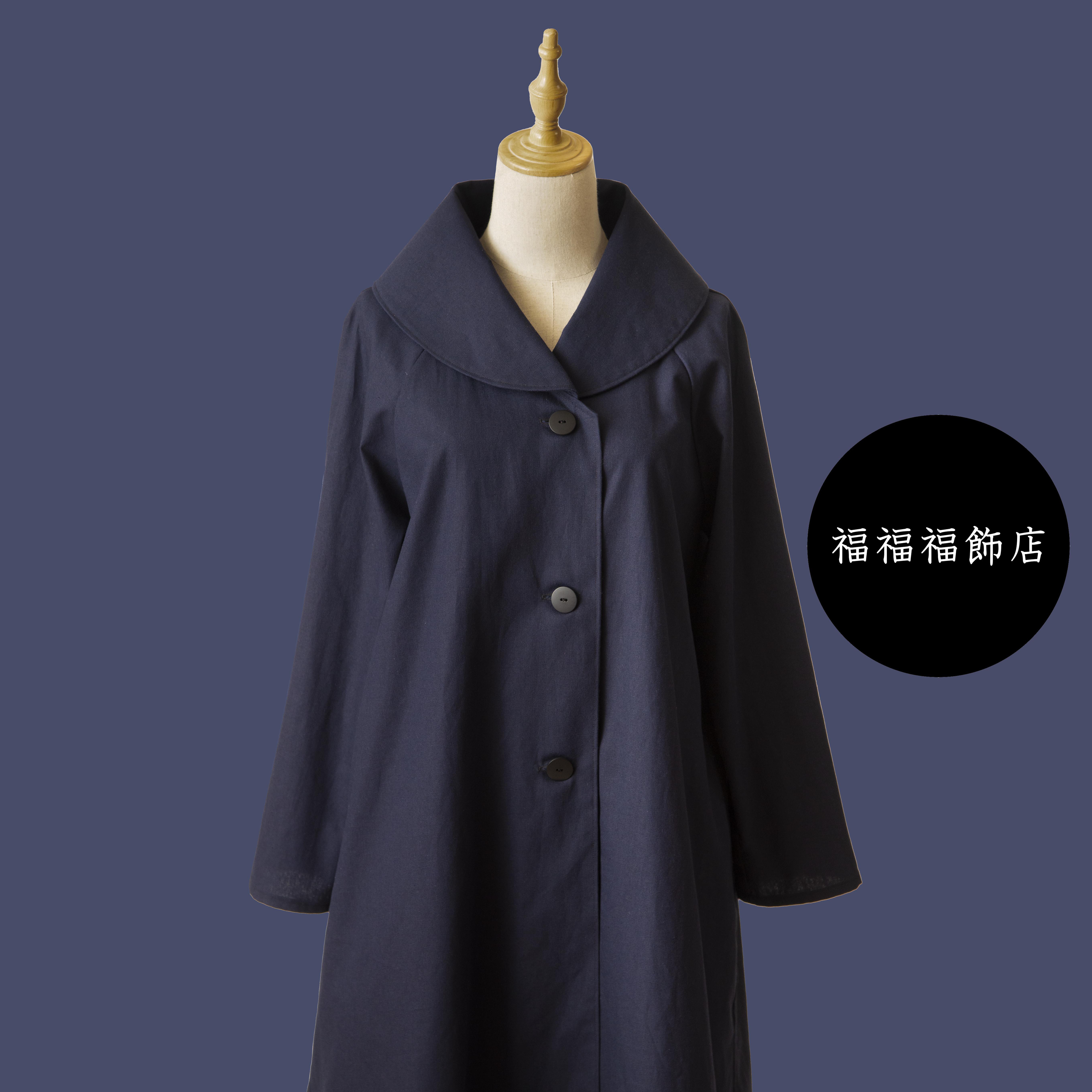 【大人のための可愛いコート】プレミアムリネン　サイズSML　体形に合わせてお作りもできます　ネイビー
