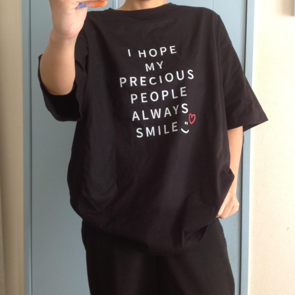 【ビッグシルエット】“大切な人がいつも笑顔でいられますように" プリントTシャツ S〜XL 2枚目の画像