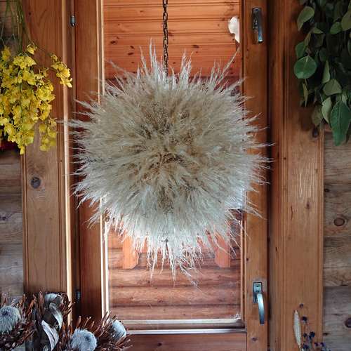 ドライフラワー☆パンパスフライングボール☆アンティーク風 ゆらゆら