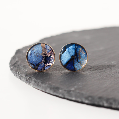 選べるサイズ【深海】アルコールインクアートピアス ピアス（スタッド