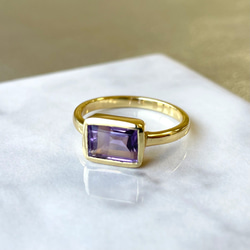 SV925+K18YGコーティング》天然石リング◇アメジスト 指輪・リング