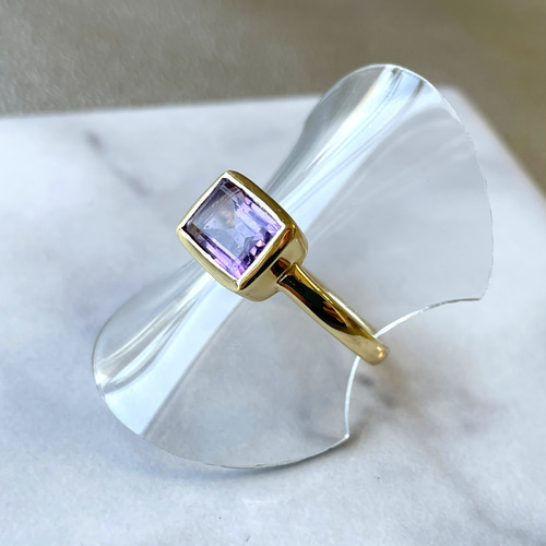 SV925+K18YGコーティング》天然石リング◇アメジスト 指輪・リング