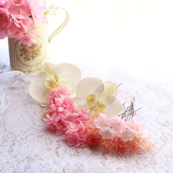 胡蝶蘭と桜ピンク20輪セット　プリザーブドフラワーヘッドパーツ　ウェディング 成人式 卒業式 髪飾り 4枚目の画像