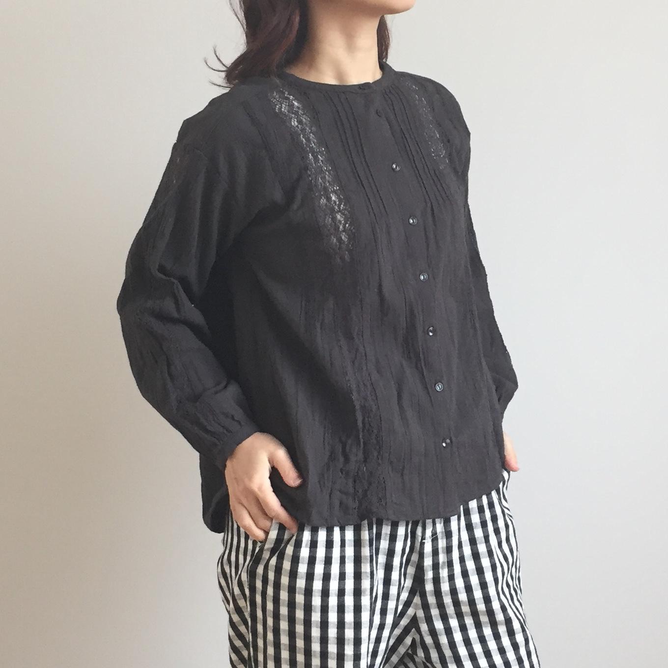 リネンレースブラウス ブラック111026
