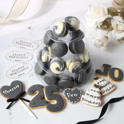 推しマカロンタワー【黒】塩バニラ・レアチーズオレオ その他お菓子