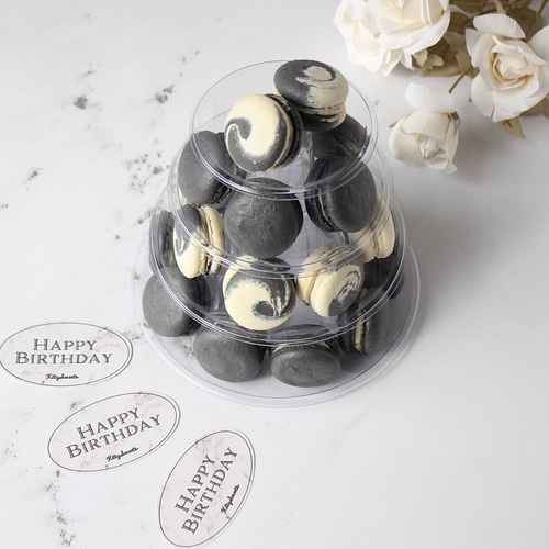 推しマカロンタワー【黒】塩バニラ・レアチーズオレオ その他お菓子