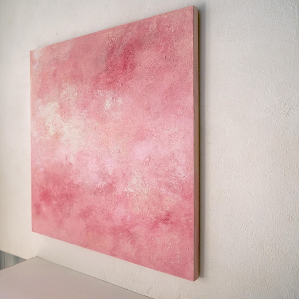 春満開の桜色・桃色のアートパネル（Cherry #530091）砂糖菓子のようなやさしい風合い　珪藻土＋アクリル絵具原画 2枚目の画像