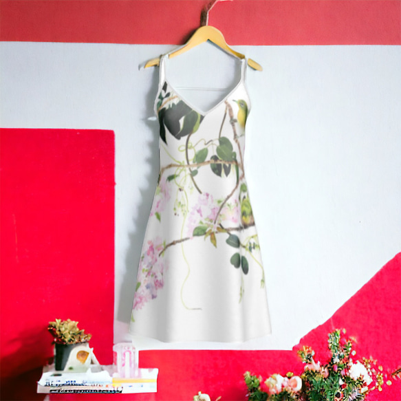【受注生産】八重桜とメジロスリップドレス　ショート丈 7枚目の画像