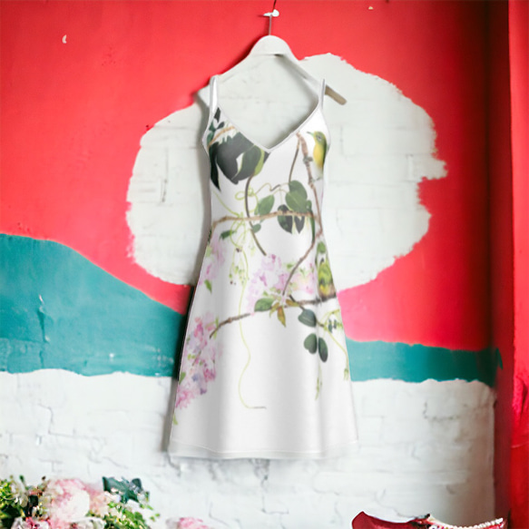 【受注生産】八重桜とメジロスリップドレス　ショート丈 6枚目の画像