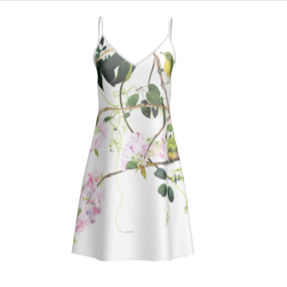 【受注生産】八重桜とメジロスリップドレス　ショート丈 12枚目の画像