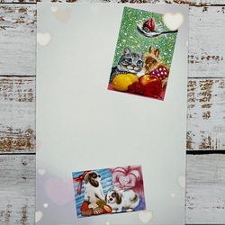 猫とうさぎのポストカード　バレンタイン　猫ちゃんうさちゃんとフルーツいっぱい　同柄ポストカード3枚セット 2枚目の画像