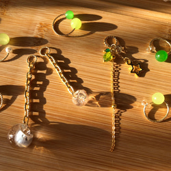 星 ⭐️カノープス　 緑色・パステルカラー 片耳5way選べるイヤーカフ＋チェーン・指輪　 受注制作 2枚目の画像