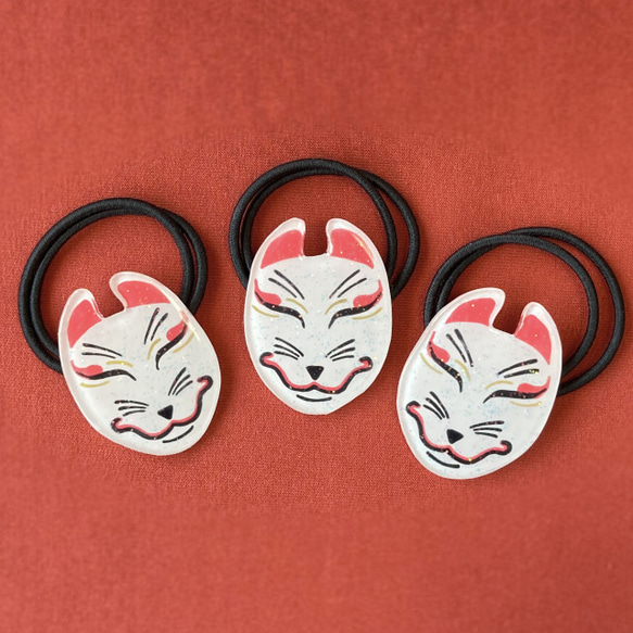 狐のお面【ヘアゴム】 きつね キツネ 祭 和風 日本 浴衣 着物 妖怪