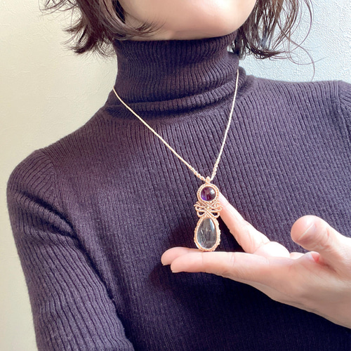 天然石ガーデンクォーツ天然黒蝶貝真珠ネックレス&ガーデンクオーツリングセット 天然石ガーデンクォーツ天然黒蝶貝真珠ネックレス&ガーデンクオーツ