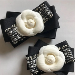 親子セット カメリア 高級ツイードリボン コサージュ ブローチ 卒業式