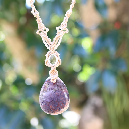 インクルージョン アメジスト ＆ ペリドット マイクロ マクラメ