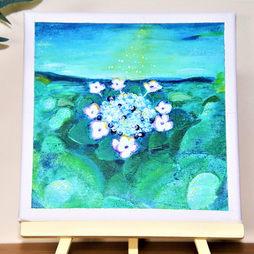 原画☆紫陽花咲く☆アクリル画・キャンバス ガクアジサイ アジサイ寺 