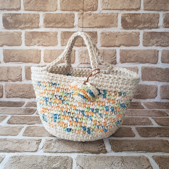 Mサイズ》シトラスカラーマーブル模様 エコアンダリヤ×麻ひも  