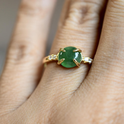 E64 上品 ミャンマー産 陽緑 本翡翠 シンプル リング 指輪 フリーサイズ イエローゴール 6枚目の画像