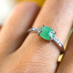 E202 天然ミャンマー産 緑 本翡翠 指輪 シンプル リング フリーサイズ 5枚目の画像