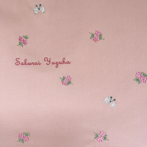 小花と蝶々の刺繍のレッスンバックとシューズケースのセット 名前刺繍