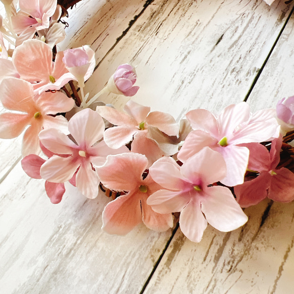 【春を感じて】儚げくすみトーンの桜色リース　Mサイズ　ナチュラル　大人可愛い　春色新作2024 3枚目の画像