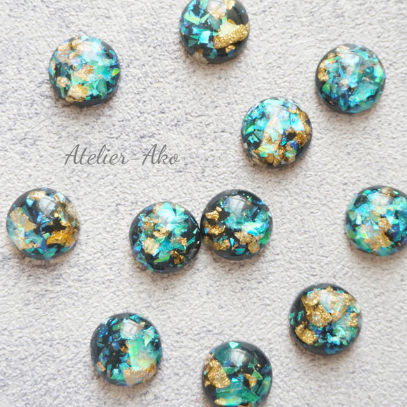 10個♡カボション ブラック カラフル ゴールド レジン ホログラム