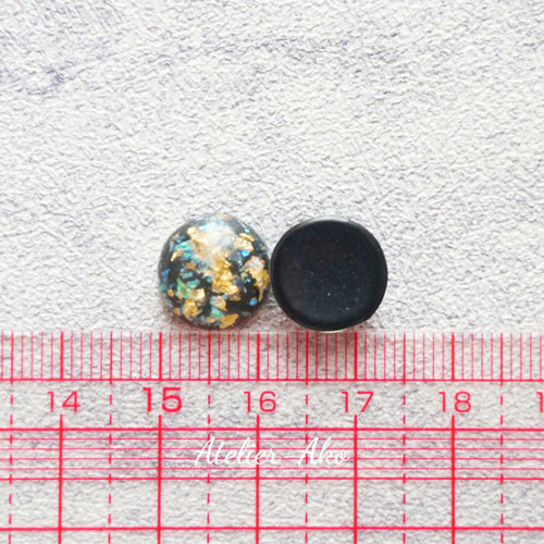 10個♡カボション ブラック カラフル ゴールド レジン ホログラム