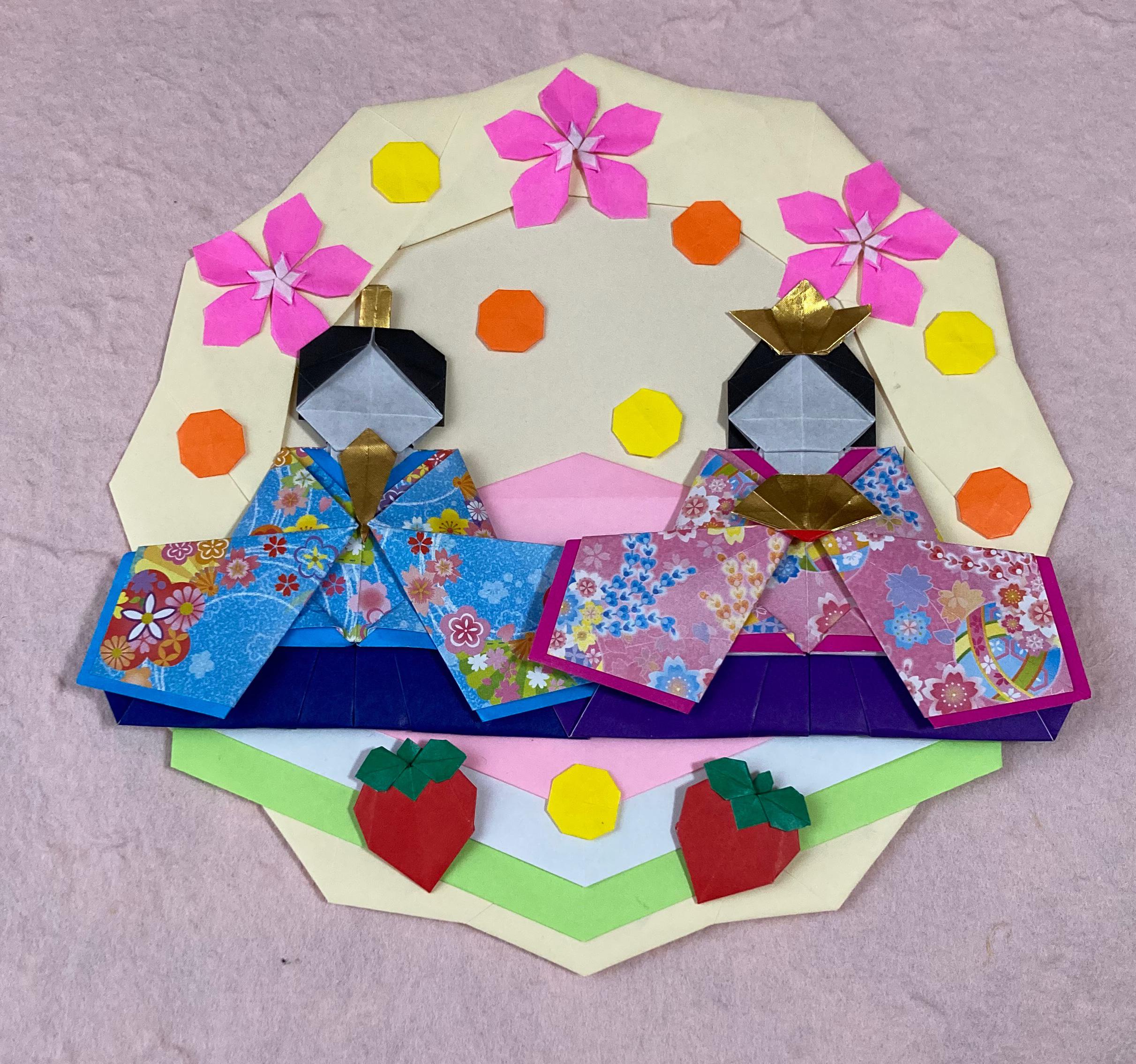 梅子　ひな祭りリース 折り紙 ひな祭り 雛人形リース 折り方 Origami Japanese kimono