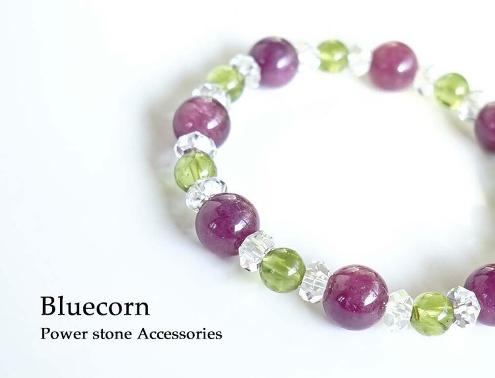 【太陽のようなプラスのエネルギーに】パープルサファイア ペリドット 水晶 ブレスレット 天然石