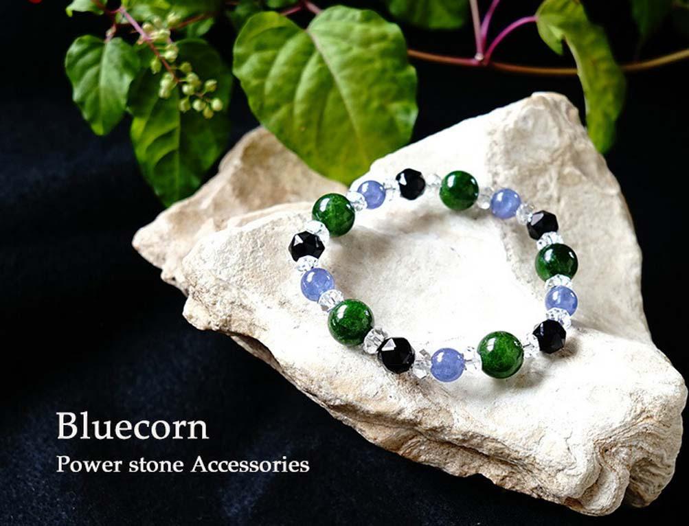 【より良い人生へのお守りブレスレット】ダイオプサイト ・モリオン黒水晶 ＆ タンザナイト ブレスレット 天然石