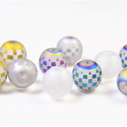 ガラス製ビーズアソート　和柄　チェック柄　５色ｘ２個　１0粒　　ハンドメイド素材 2枚目の画像