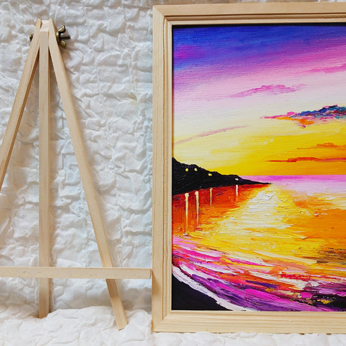 油絵 絵画 【宵の海】【A4】 絵画 HR 通販 13363276｜Creema
