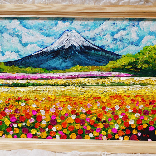 油絵 絵画 【月のお花畑と富士山 】 油絵 絵画【月のお花畑と富士山 】 絵画 HR 通販 14487314