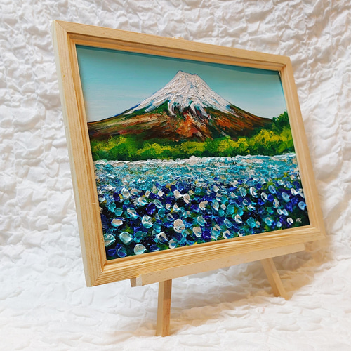 殿堂 絵画 】 【青いお花畑と富士山 絵画 油絵 HR 13363369 通販 絵画