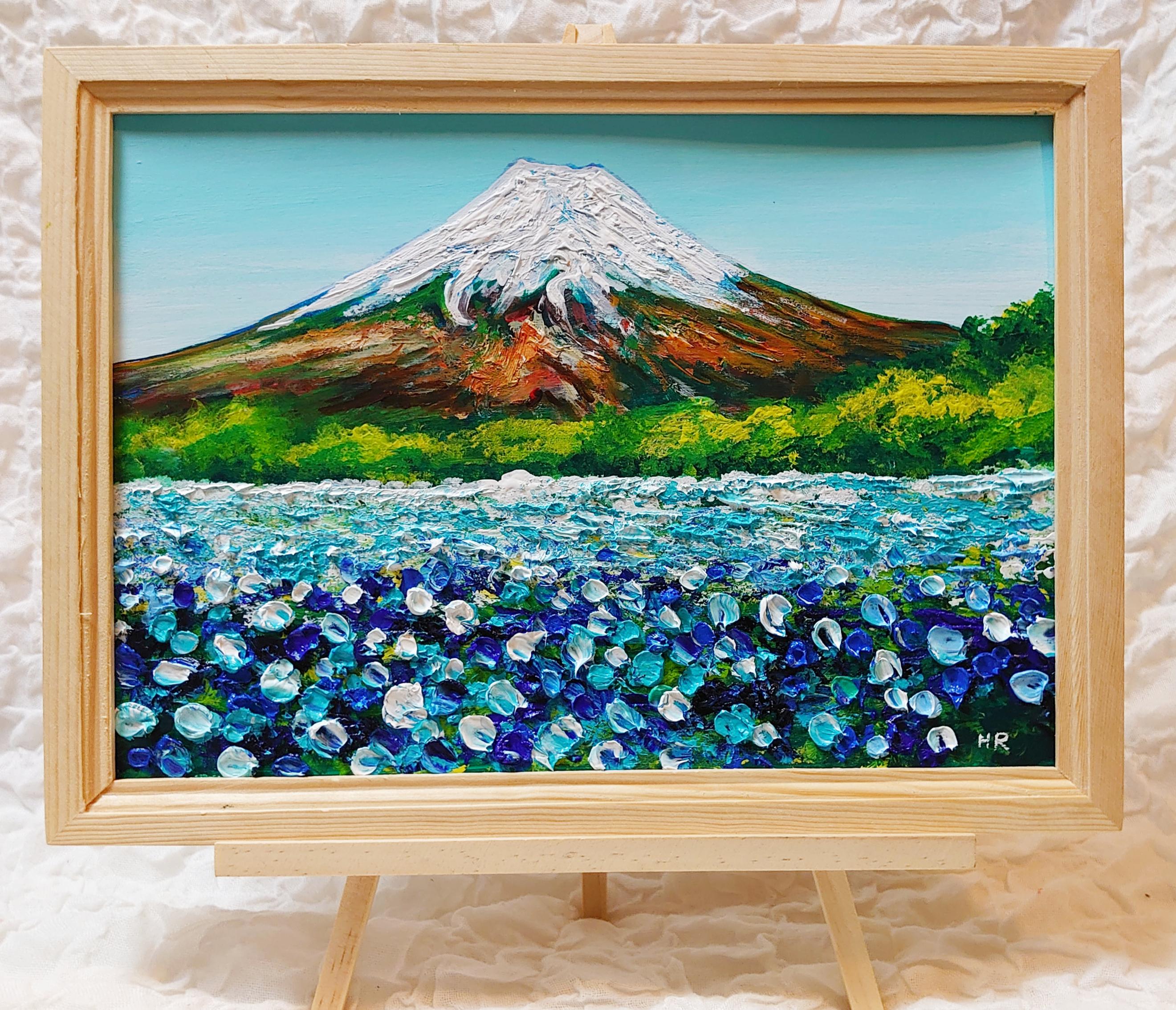 油彩画 絵画 絵 油絵 【星空のお花畑の富士山】 油彩