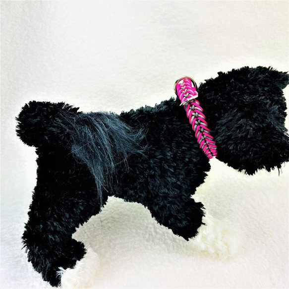 [キット]パラコードマクラメ編み＃148No178ローズ・ブルー・黒の小型犬用首輪 11枚目の画像