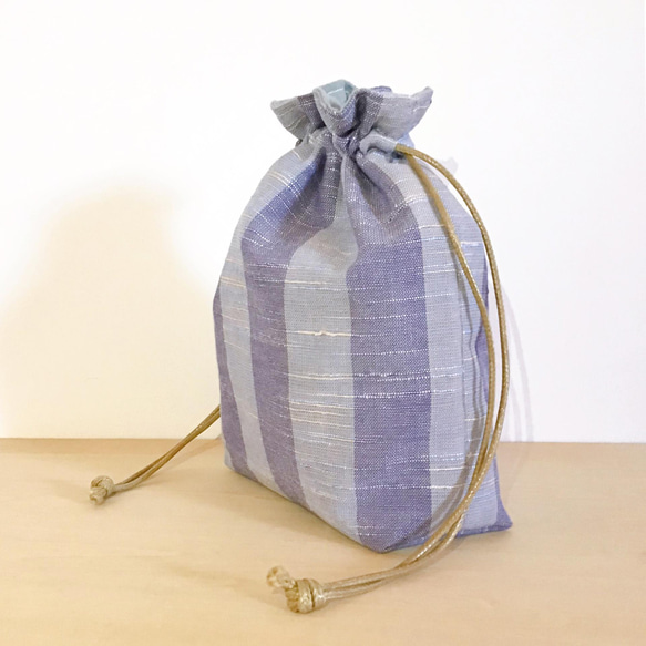 会津木綿の巾着ポーチ 2枚目の画像