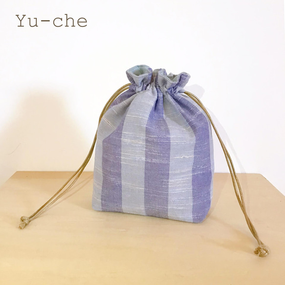 会津木綿の巾着ポーチ 1枚目の画像