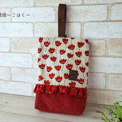 ◆入園入学◆赤いレトロなお花のシューズバッグ 1枚目の画像