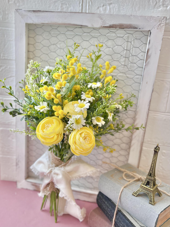 ラナンキュラスとミモザのブーケ ドライフラワーラナンキュラスとミモザのミックスブーケ