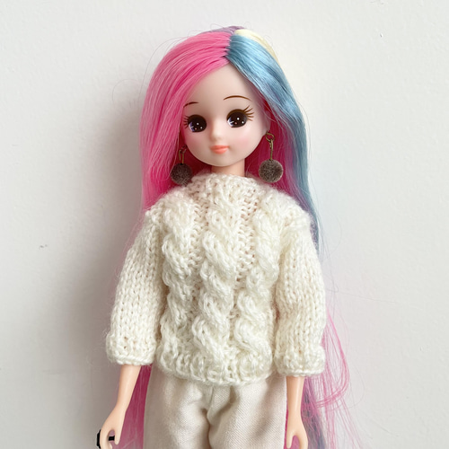 リカちゃん 2way 縄編み アラン カーディガン セーター ブライス